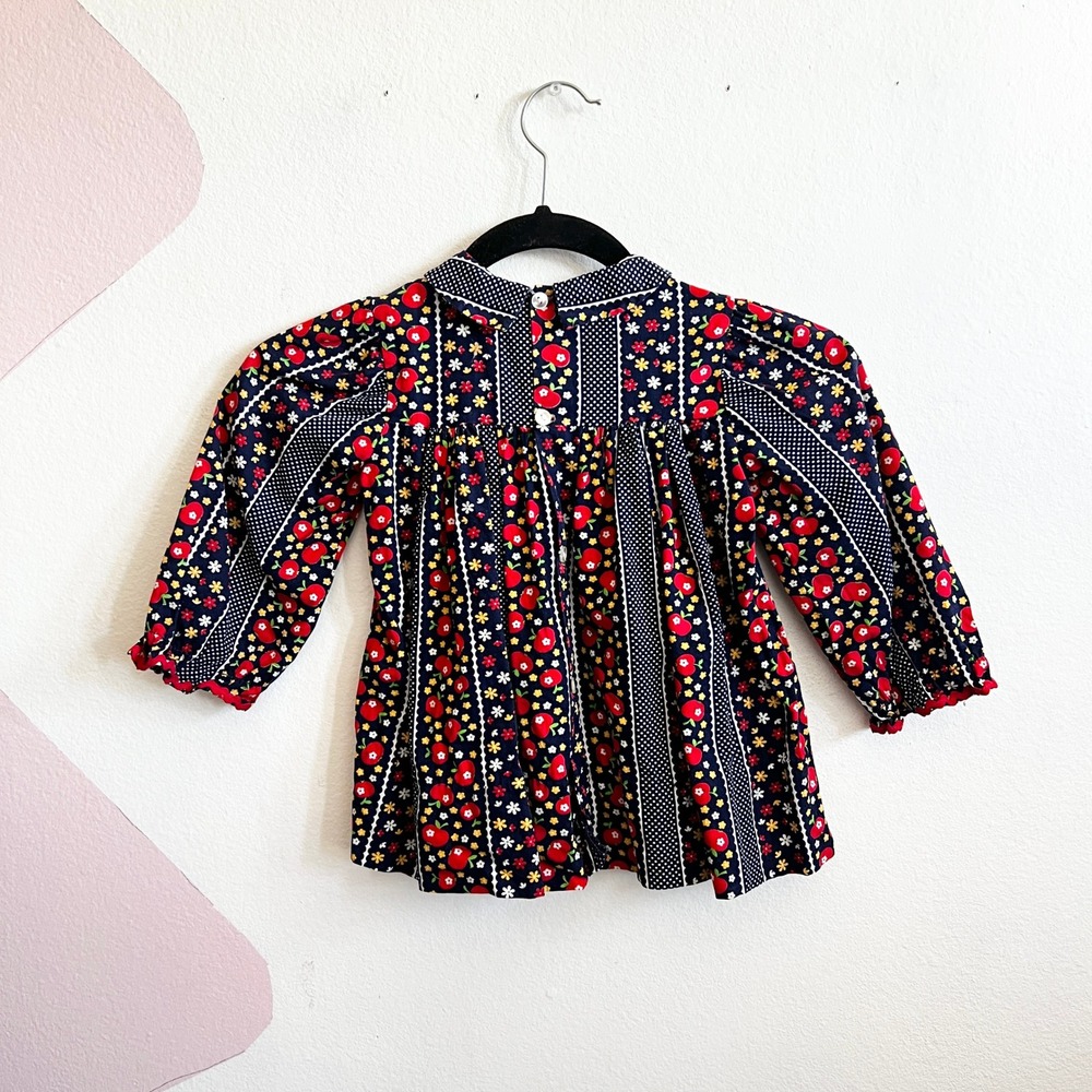 Vintage BRYAN Girls Dress Size 3T Apple Print Long Sleeve Collar 80s - Picture 2 of 4